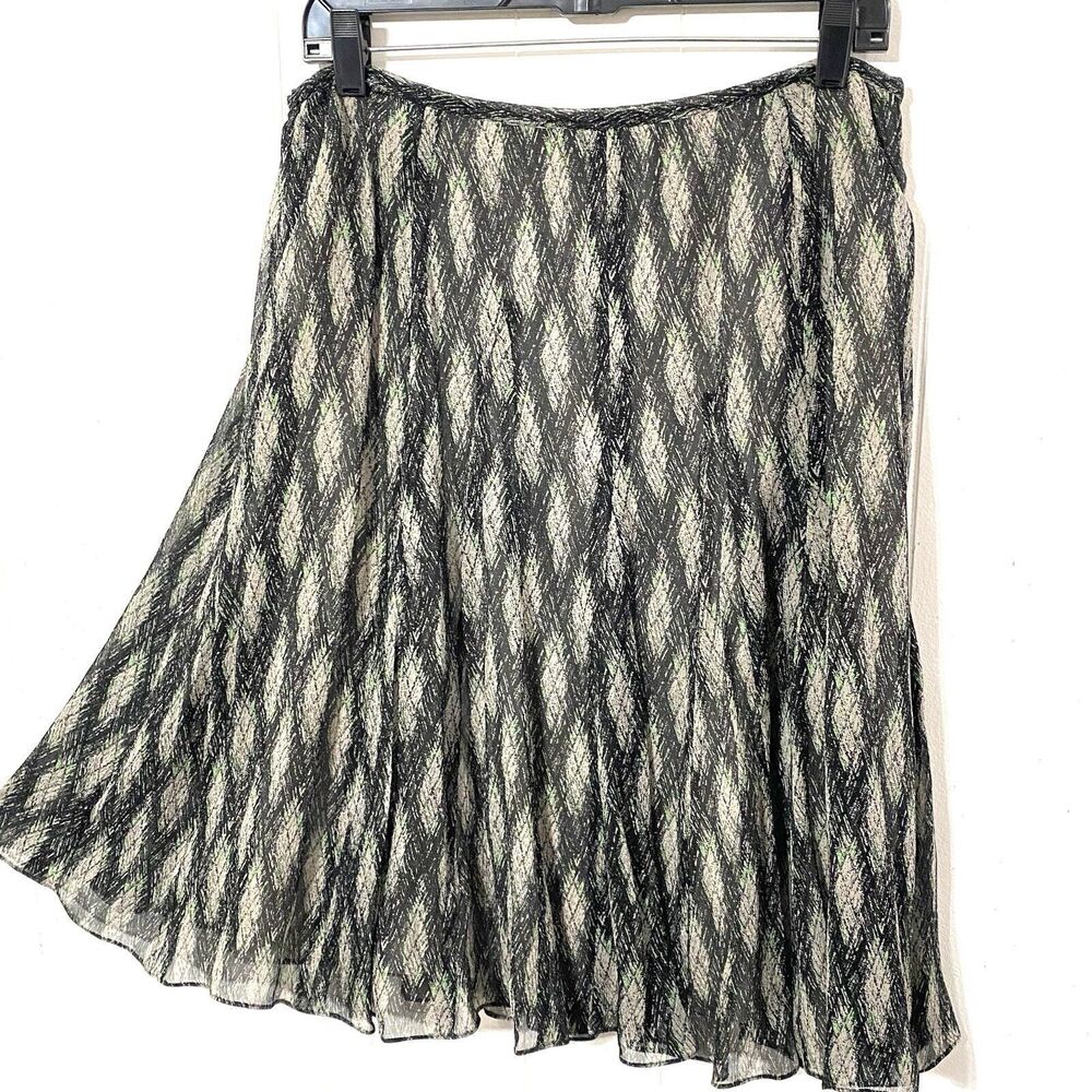 Jones New York Skirt Artsy 10 M Silk Chiffon A-Line LIME GREEN ACCENTS Black tan